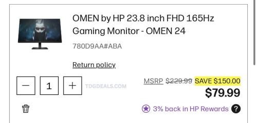 HP OMEN 24" 165Hz Gaming Monitor $150 Off