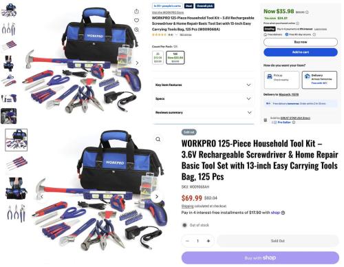 125-Piece Tool Kit for $35