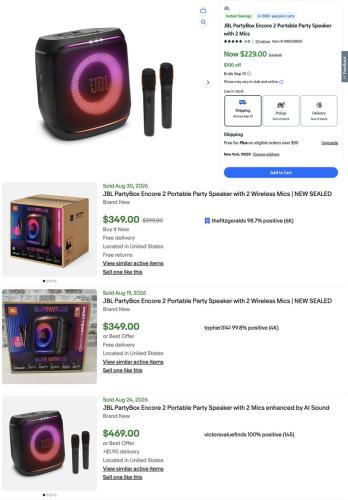 JBL PartyBox Encore 2 with 2 Mics for $229