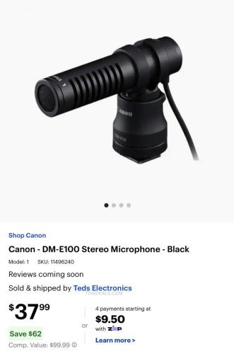 Canon DM-E100 Stereo Mic for $38 deal at Best Buy