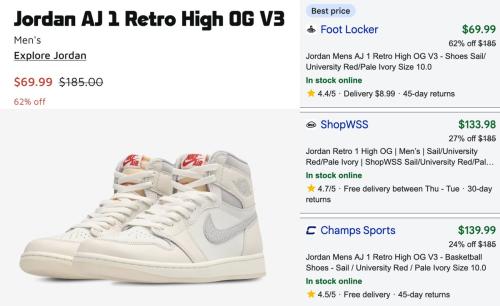 $115 Off Nike Jordan AJ 1 Retro Sneakers deal at Foot Locker