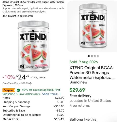 XTEND BCAA Recovery Powder for $13 deal at Amazon