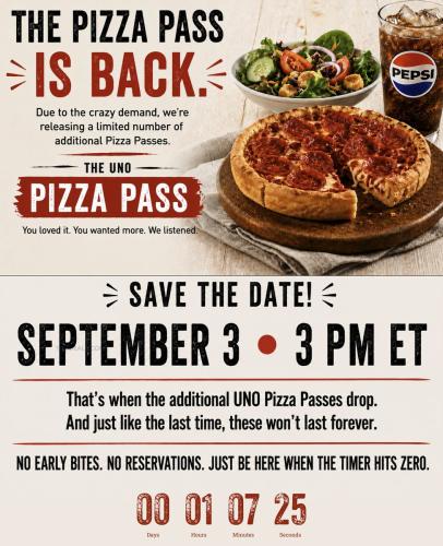 UNO Limited-Edition Pizza Passes Dropping Today deal at UNO