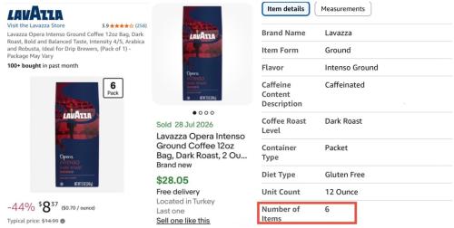 Pack of 6 Lavazza Opera Intenso Coffee for $8 deal at Amazon