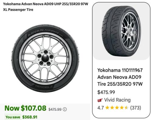 Yokohama Advan Neova Tires Drop to $107 deal at Walmart
