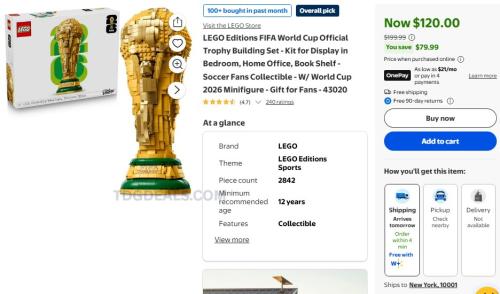 LEGO FIFA World Cup Trophy for $120 deal at Walmart