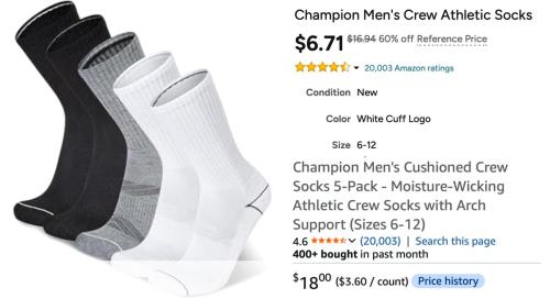 5-Pack Champion Socks for $6.71 on Woot deal at Woot