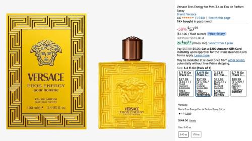 Versace Eros Energy 60% Off for $58 deal at Amazon