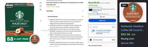 Starbucks Hazelnut K-Cups 88ct for $15.66 deal at Walmart