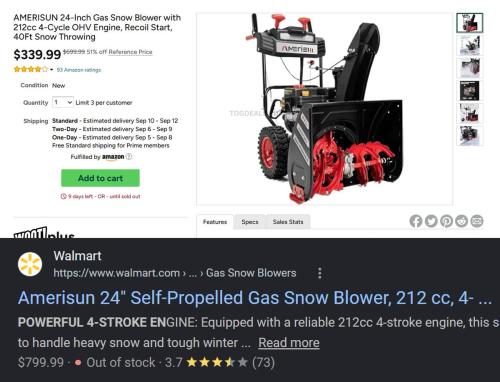 Amerisun 24 Inch Gas Snow Blower 51% Off deal at Woot