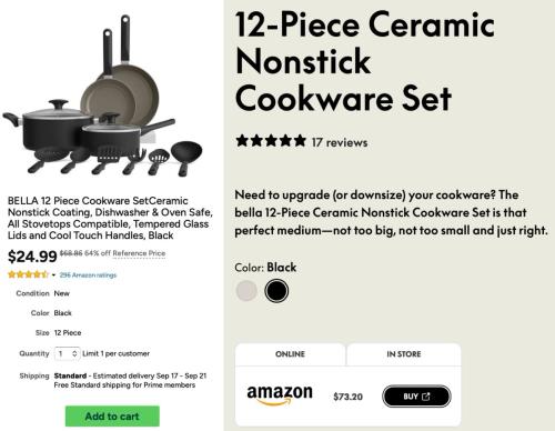 Bella 12-Piece Cookware Set Only $25 deal at Woot