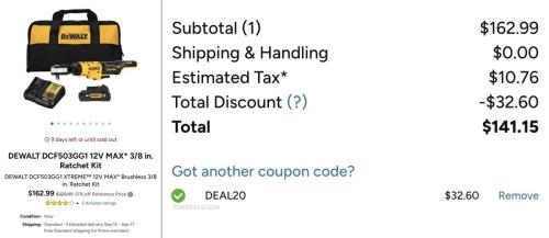 DEWALT Brushless Ratchet Kit for $130
