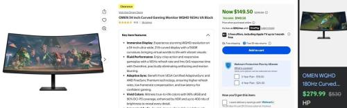 OMEN 34 Inch Gaming Monitor for $150 deal at Walmart