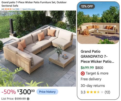 7-Piece Patio Furniture Set for $300 deal at Amazon