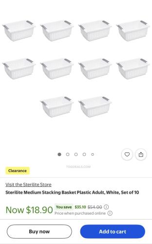 Sterilite Baskets 10-Pack for $18.90 deal at Walmart