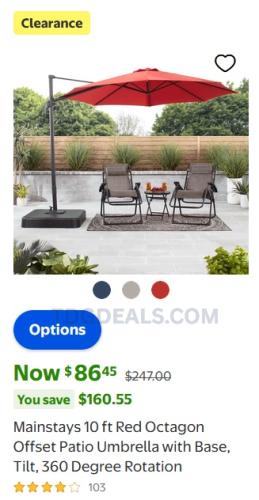 Mainstays 10ft Offset Patio Umbrella + Base $86 deal at Walmart