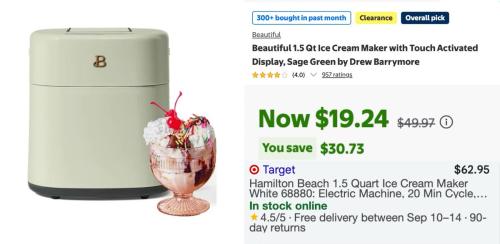 Beautiful 1.5 Qt Ice Cream Maker for $19 deal at Walmart