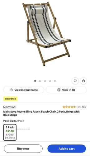 Mainstays Beach Chairs 2-Pack Only $33 deal at Walmart