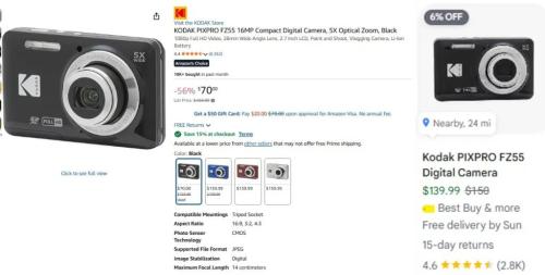 $100 Off Kodak Pixpro FZ55 Camera deal at Amazon