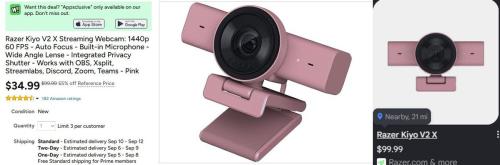 Razer Webcam for $35 - 65% Off deal at Woot