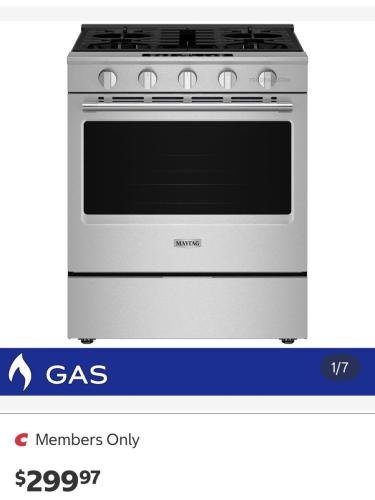 Maytag 5.0 Cu. Ft. Gas Range $299.97 at Costco deal at Costco