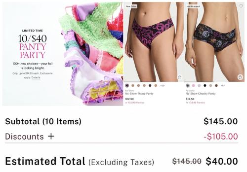 $4 Panties at Victoria's Secret - 10 for $40 deal at Victoria's Secret