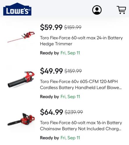 Up to 85% Off Toro Lawn Tools at Lowe's deal at Lowe's