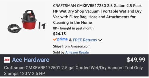 Craftsman Vacuum for $24 - Used Like New deal at Amazon