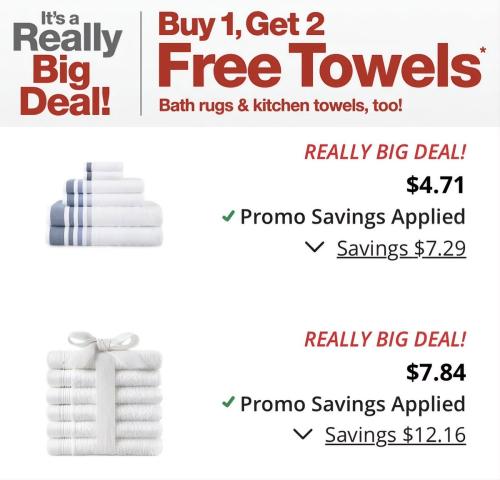 Buy One Get Two Free Towels at JCPenney deal at JCPenney
