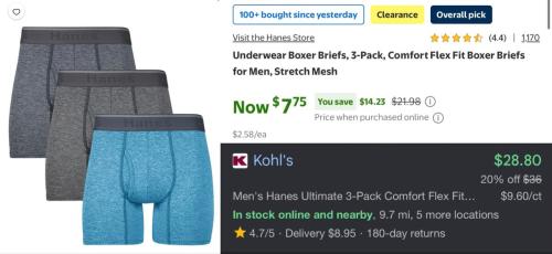 $2 Hanes Briefs Underwear at Walmart deal at Walmart