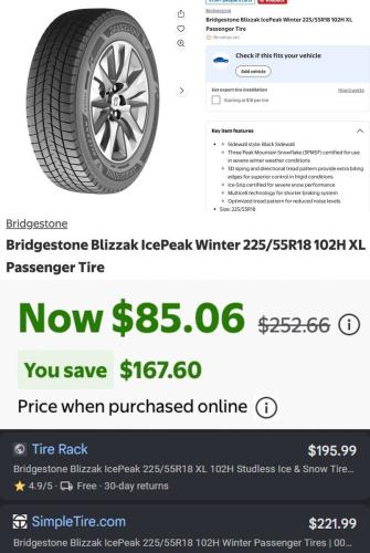 Bridgestone Tire at Walmart - Only $85 deal at Walmart