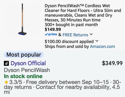 Dyson Floor Cleaner $149 (Was $350) deal at Amazon