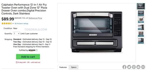 Calphalon 12-in-1 Air Fry Toaster Oven $89.99 deal at Woot