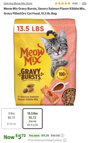 13lbs Meow Mix Cat Food for $5 deal at Walmart