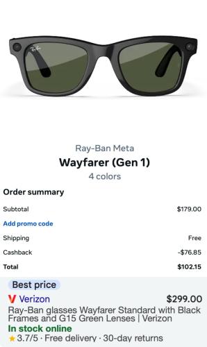 Ray-Ban Meta AI Glasses for $102