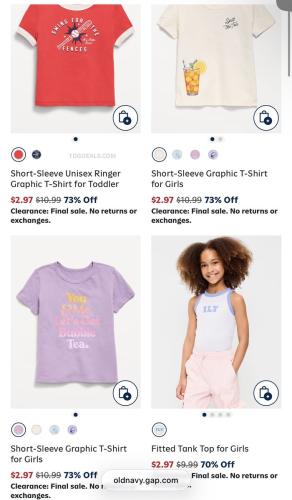 Old Navy Clearance: Up to 80% Off Kids' Shirts deal at Old Navy