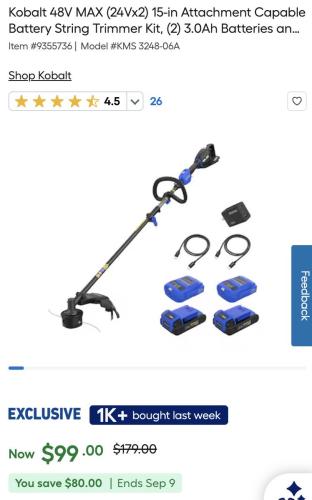 Kobalt 48V Trimmer Bundle for $99