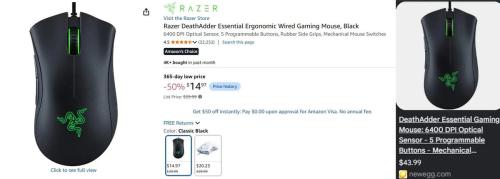 Razer DeathAdder for $15 at Amazon deal at Amazon