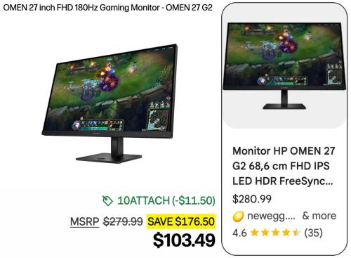 HP Omen 27" Gaming Monitor Drops to $103