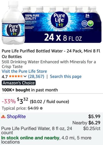 Pure Life 24-Pack Mini Water Bottles for $3.32 deal at Amazon