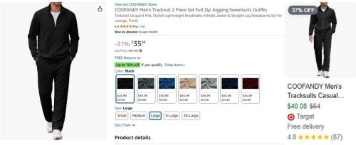 COOFANDY Men's 2 Piece Tracksuit for $18 deal at Amazon