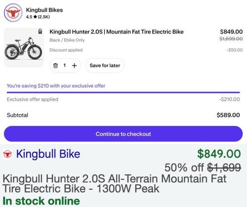 Kingbull Hunter 2.0S E-Bike Drops to $589