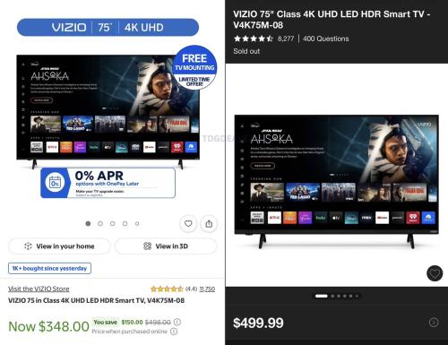 VIZIO 75” 4K Smart TV for $348 deal at Walmart
