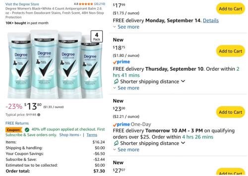 Pack of 4 Degree Women Ultracare for $7 deal at Amazon