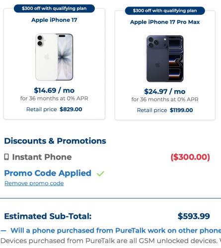 iPhone 17 $300 Off at PureTalk deal at PureTalk