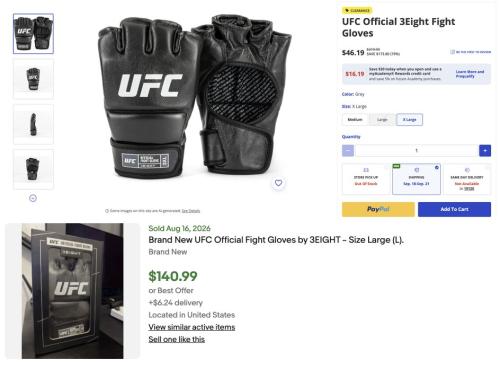 UFC 3Eight Fight Gloves for $46