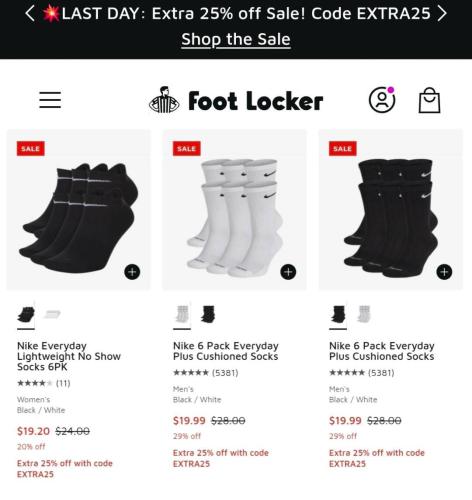 Nike Sock Packs as Low as $11 deal at Foot Locker