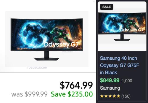 Samsung 40" Odyssey G7 Monitor $764.99 deal at Samsung