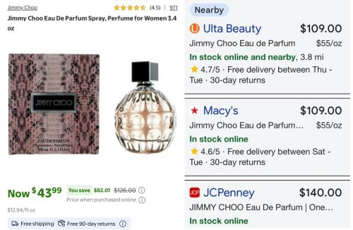 $82 Off Jimmy Choo Perfume at Walmart deal at Walmart