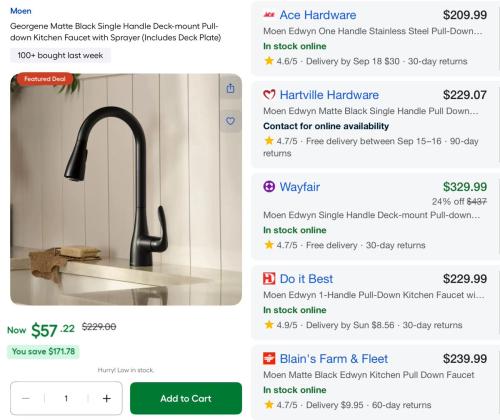 Moen Kitchen Faucet $172 Off - Now $57